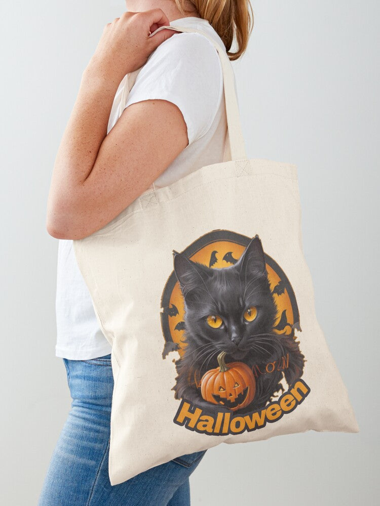 Halloween Cat Tote Bag | Spooky Halloween Tote Bag | Trendy Reusable Bag