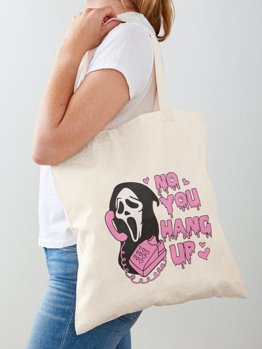 Ghostface No You Hang Up Valentines Halloween Tote Bag | Spooky Halloween Tote Bag | Trendy Reusable Bag