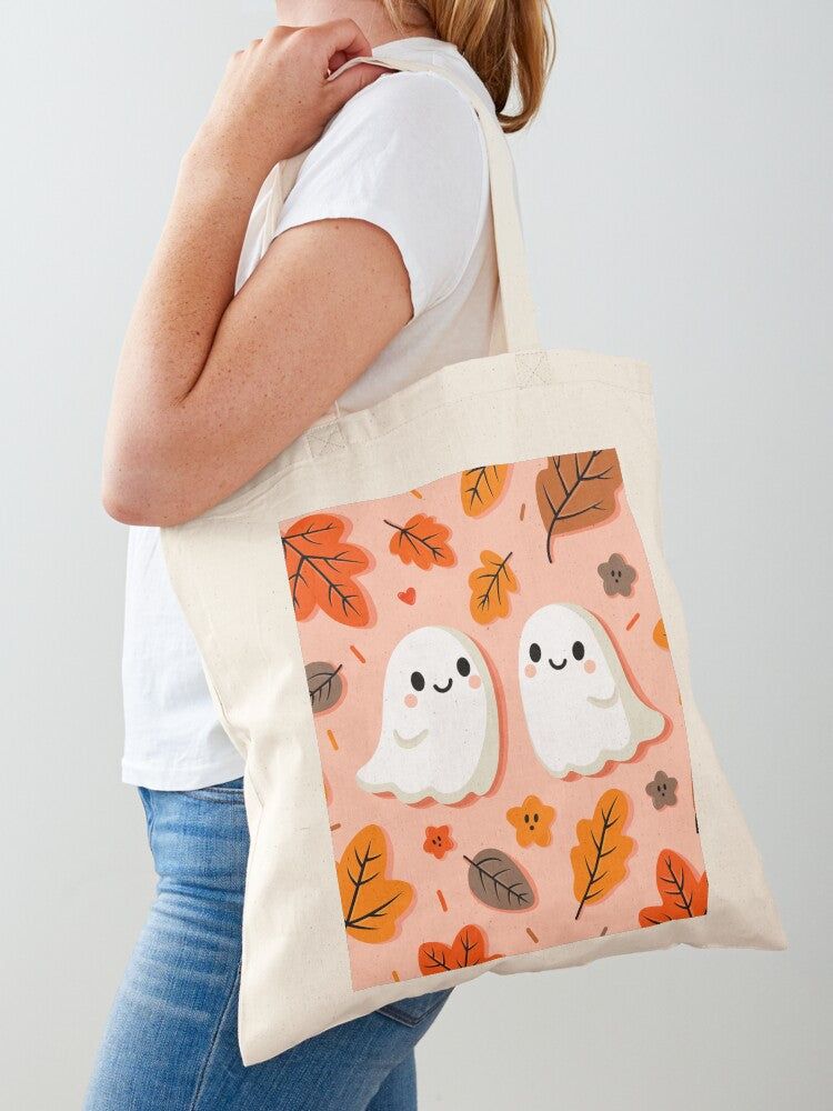 Cute Halloween Ghosts Coaster Tote Bag | Spooky Halloween Tote Bag | Trendy Reusable Bag