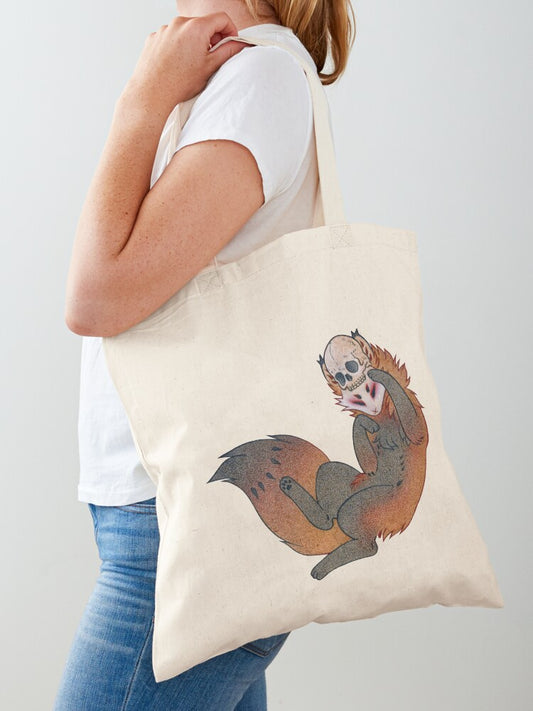 Mischief Maker Skull Fox Tote Bag | Cute Halloween Tote Bag | Reusable Eco Shopping Bag