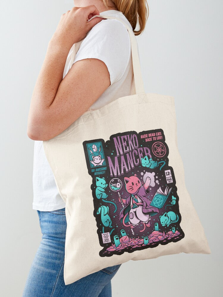 Nekomancer Tote Bag | Cute Halloween Tote Bag | Reusable Eco Shopping Bag