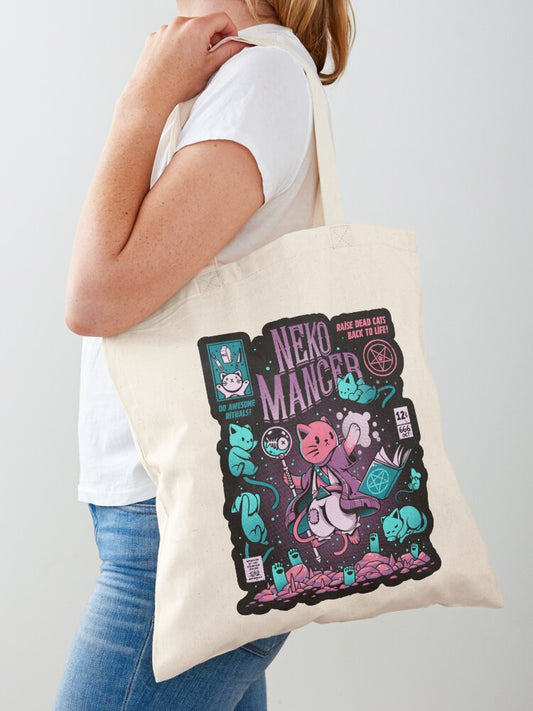 Nekomancer Tote Bag | Cute Halloween Tote Bag | Reusable Eco Shopping Bag