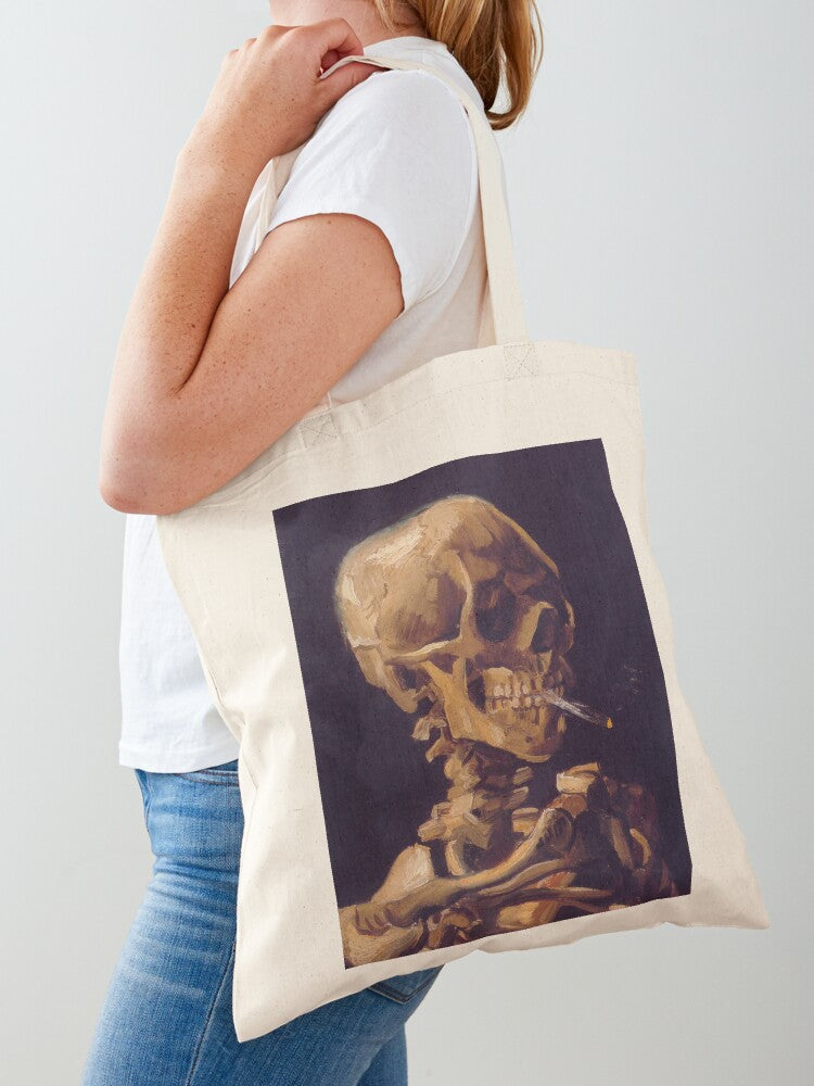 Vincent Van Gogh's 'skull With A Burning Cigarette' Tote Bag | Cute Halloween Tote Bag | Reusable Eco Shopping Bag
