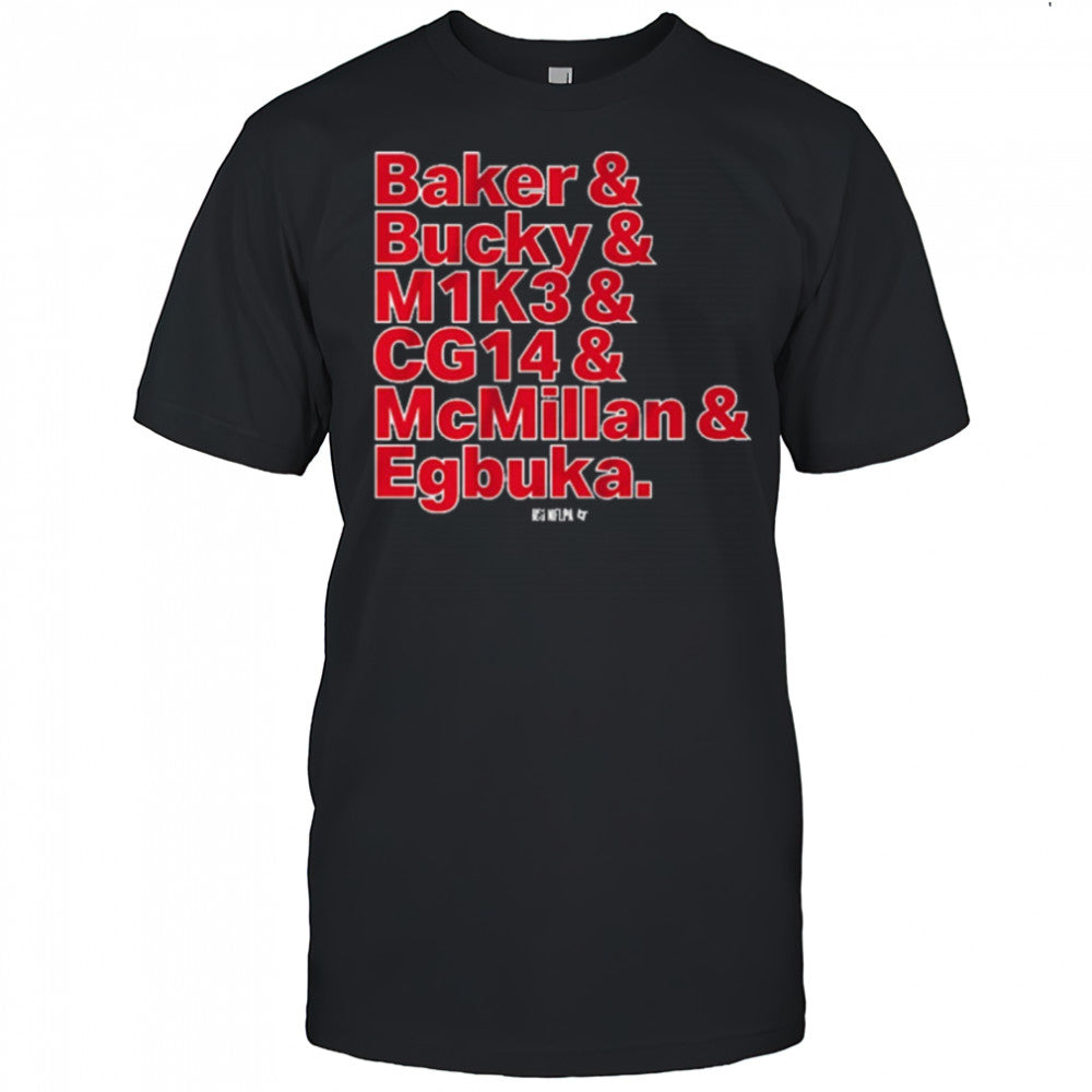 Tampa Bay Buccaneers Football Baker and Bucky and M1K3 and CG14 and McMillan and Egbuka t shirt