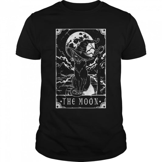 Tarot Card Crescent Moon And Black Cat Witch Hat Halloween T Shirt B0B9SP456Y