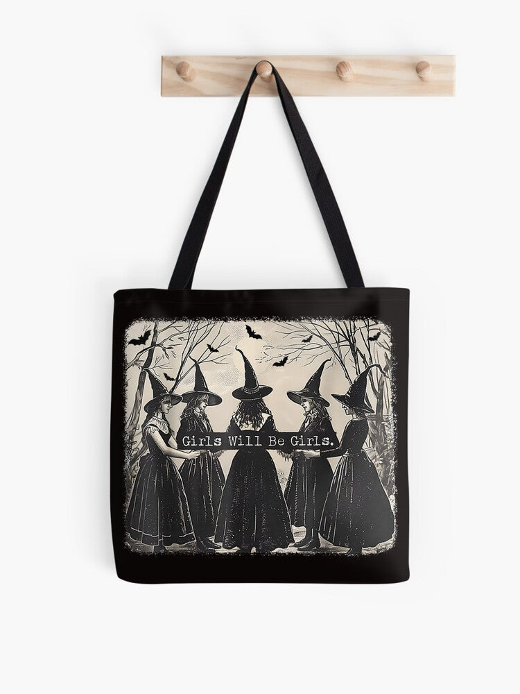 Girl Will Be Girl Funny Witch Witchy Vibes Tote Bag | Cute Halloween Tote Bag | Reusable Eco Shopping Bag