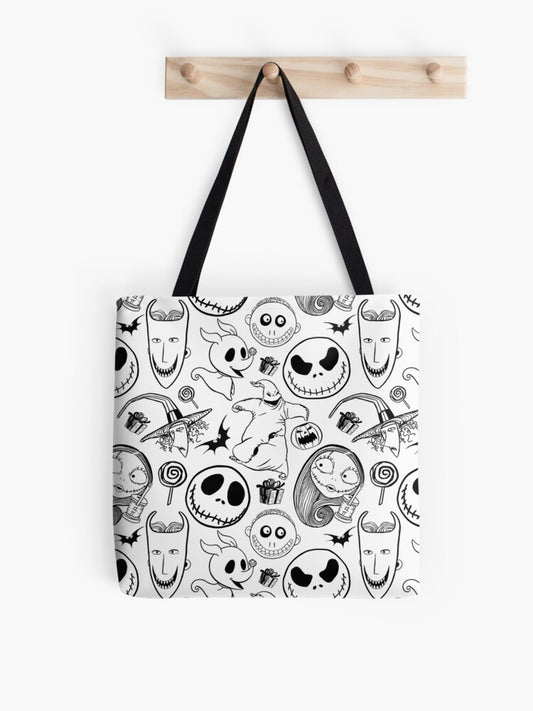 Nightmare Before Christmas Pattern Tote Bag | Cute Halloween Tote Bag | Reusable Eco Shopping Bag