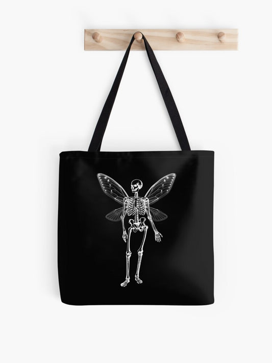 Skeleton Fairy Grunge Fairycore Aesthetic Gothic Cottagecore Tote Bag | Cute Halloween Tote Bag | Reusable Eco Shopping Bag