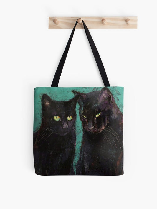 Two Black Cats Tote Bag | Cute Halloween Tote Bag | Reusable Eco Shopping Bag