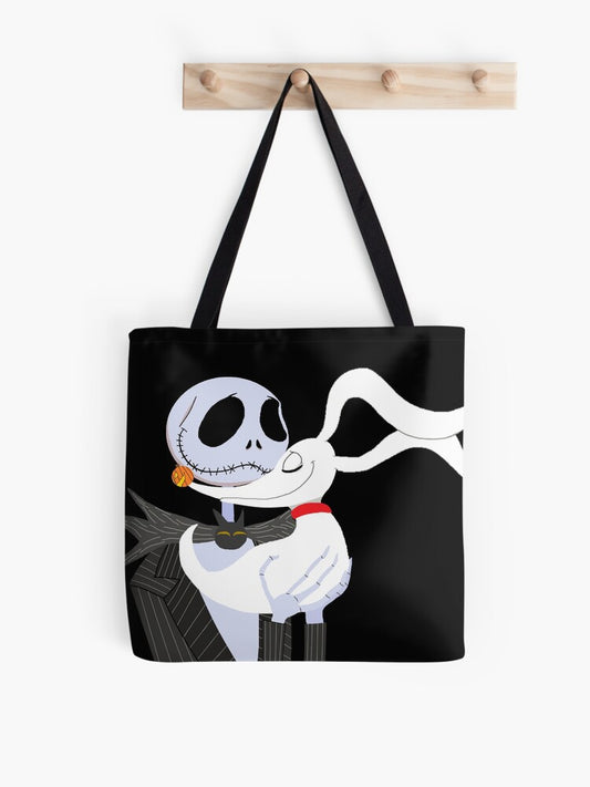Zero Cuddling With Jack Tote Bag | Cute Halloween Tote Bag | Reusable Eco Shopping Bag