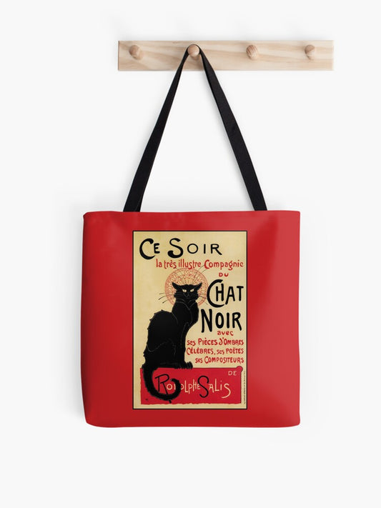 The Black Cat Le Chat Noir Famous Art Nouveau Ad Tote Bag | Cute Halloween Tote Bag | Reusable Eco Shopping Bag