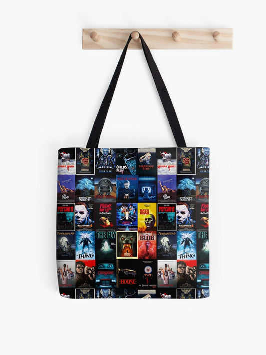 1980s Horror Classics Tote Bag | Cute Halloween Tote Bag | Reusable Eco Shopping Bag