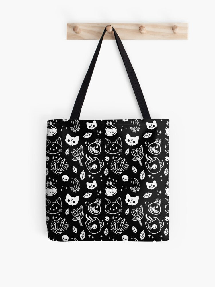 Herb Witch Black And White Nikury Tote Bag | Cute Halloween Tote Bag | Reusable Eco Shopping Bag