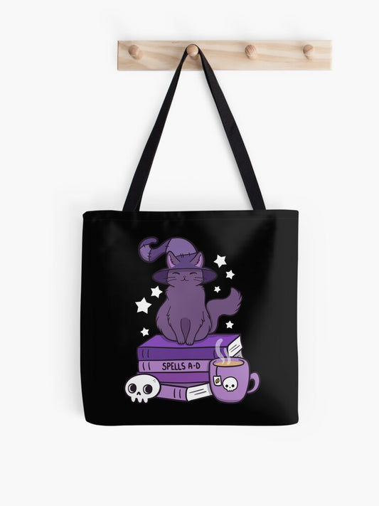 Feline Familiar 02 Black Nikury Tote Bag | Cute Halloween Tote Bag | Reusable Eco Shopping Bag