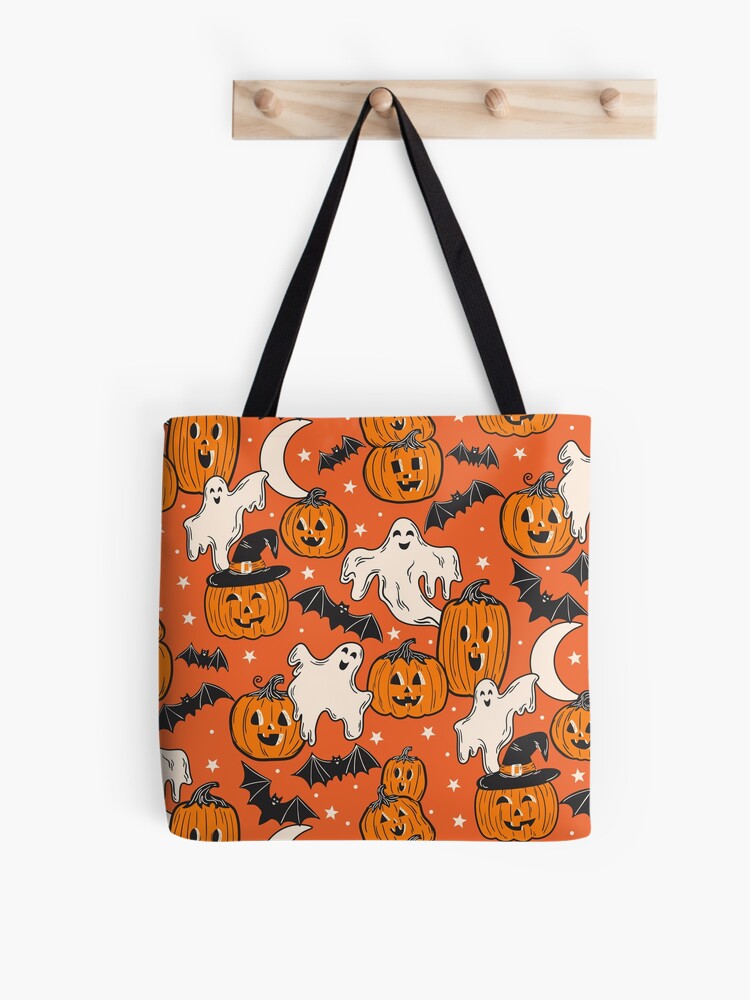 Nostalgic 90s Halloween - Ghosts Pumpkins - Orange Tote Bag | Spooky Halloween Tote Bag | Trendy Reusable Bag