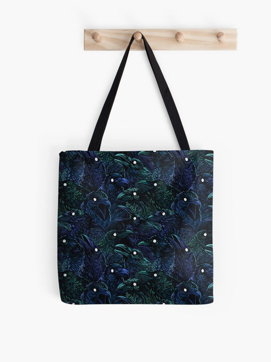 Raven Pattern Tote Bag | Cute Halloween Tote Bag | Reusable Eco Shopping Bag