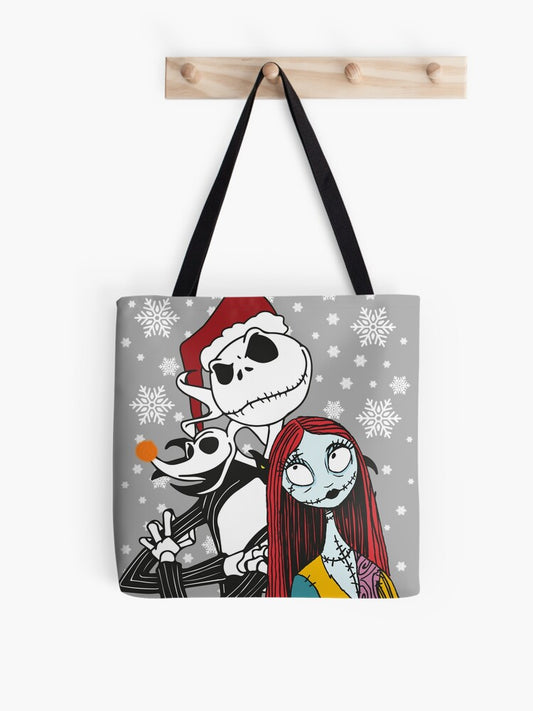Jack Skellington Zero And Sally - The Nightmare Before Christmas Tote Bag | Cute Halloween Tote Bag | Reusable Eco Shopping Bag