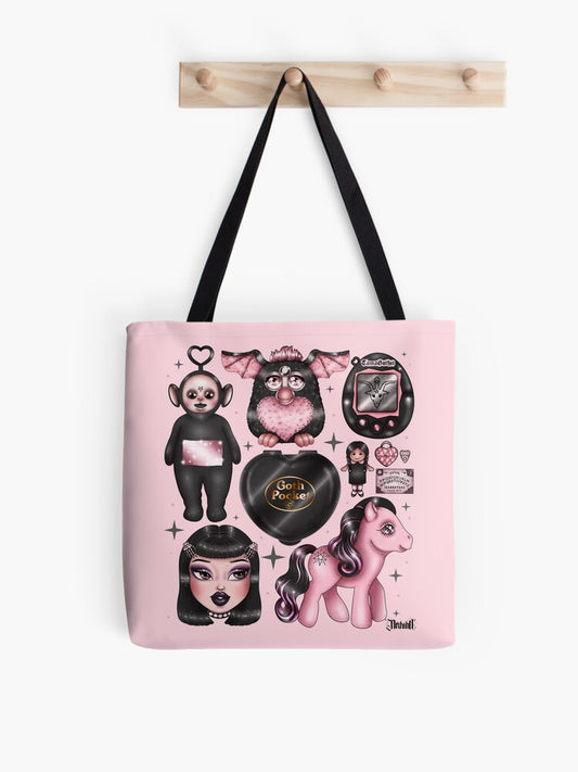 Vintage Goth Toys Tote Bag | Cute Halloween Tote Bag | Reusable Eco Shopping Bag