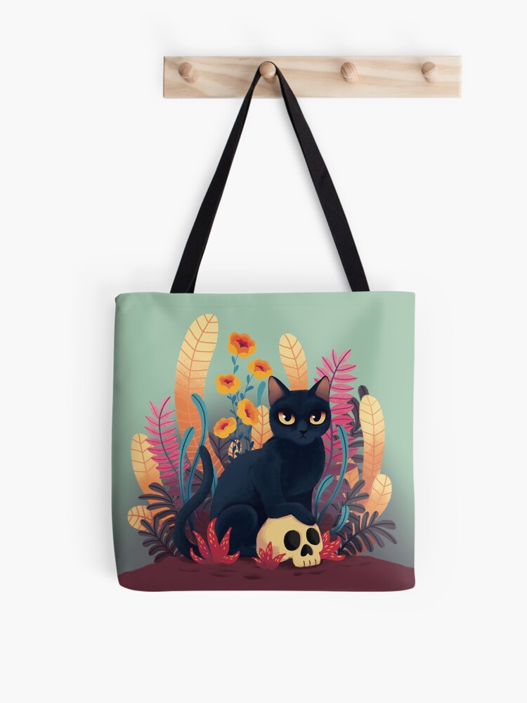 Skull Kitty Tote Bag | Cute Halloween Tote Bag | Reusable Eco Shopping Bag