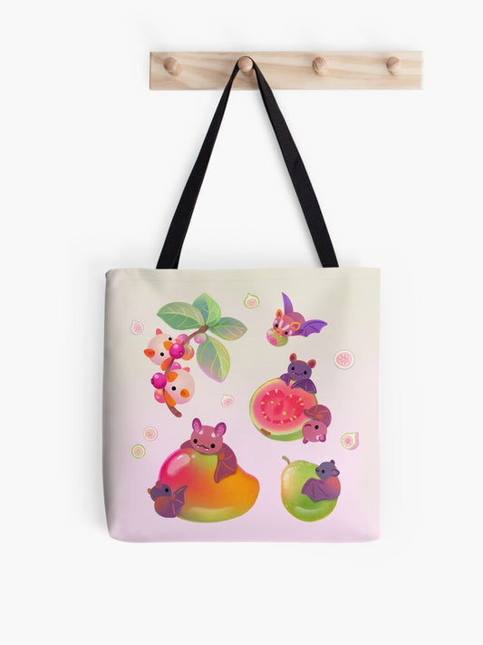 Fruit And Bat - Pastel Tote Bag | Cute Halloween Tote Bag | Reusable Eco Shopping Bag