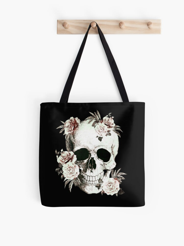 Skull Human Anatomy Floral Skeleton Watercolor Rosesmask Cool Funnycute Tote Bag | Cute Halloween Tote Bag | Reusable Eco Shopping Bag