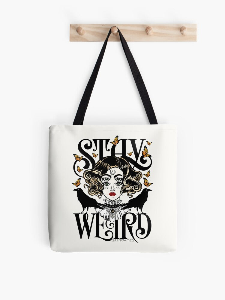 Rose And The Ravens Stay Weird Colour Version Tote Bag | Cute Halloween Tote Bag | Reusable Eco Shopping Bag