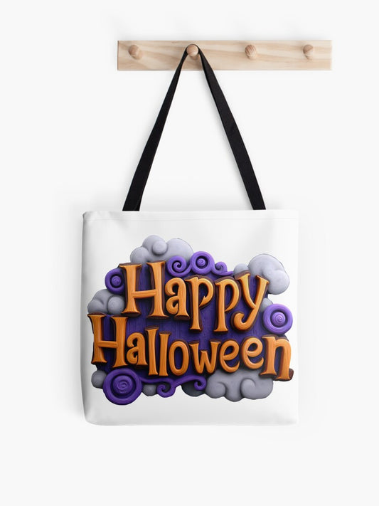 Happy Halloween 3d Typography Spooky Festive Lettering Art Tote Bag | Spooky Halloween Tote Bag | Trendy Reusable Bag