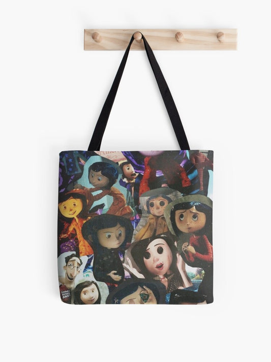 Coraline Collage Tote Bag | Cute Halloween Tote Bag | Reusable Eco Shopping Bag