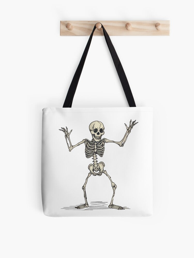Dancing Halloween Skeleton Funny Spooky Bones Illustration Tote Bag | Spooky Halloween Tote Bag | Trendy Reusable Bag