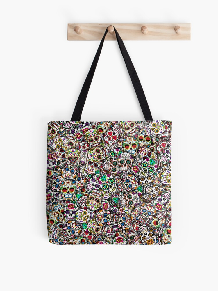 Mexican Sugar Skulls Tote Bag | Cute Halloween Tote Bag | Reusable Eco Shopping Bag