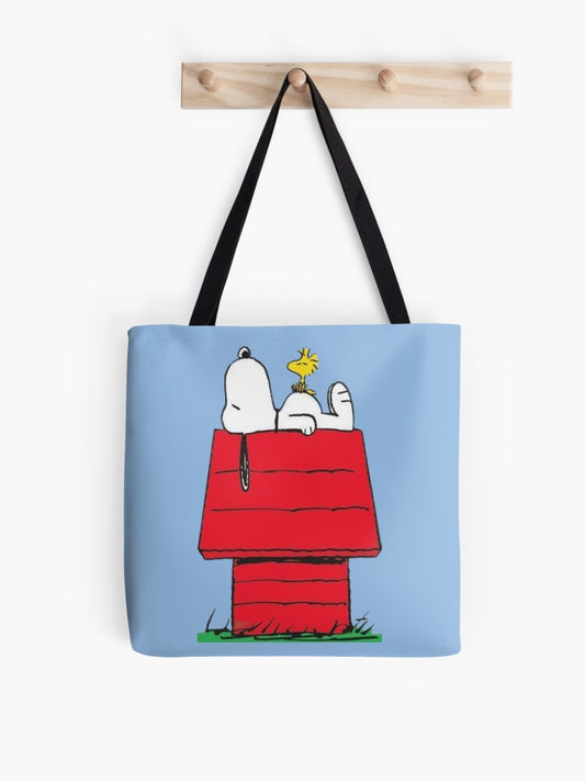 Snoopy & Woodstock Chill On The Doghouse Roof Tote Bag | Cute Halloween Tote Bag | Reusable Eco Shopping Bag