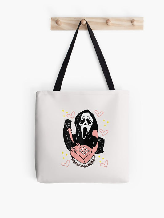 Ghostface Calling Halloween Tote Bag | Spooky Halloween Tote Bag | Trendy Reusable Bag