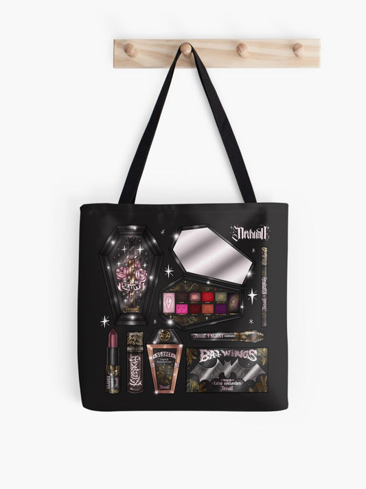 Goth Makeup Collection Tote Bag | Cute Halloween Tote Bag | Reusable Eco Shopping Bag