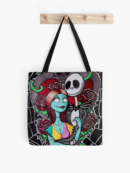 Nightmare Before Christmas Jack And Sally Tote Bag | Cute Halloween Tote Bag | Reusable Eco Shopping Bag