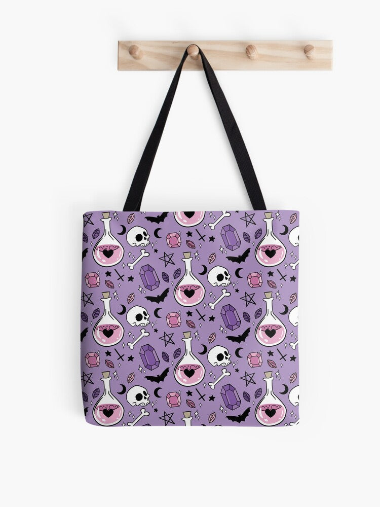 Bats Bottles & Bones Pattern Tote Bag | Cute Halloween Tote Bag | Reusable Eco Shopping Bag