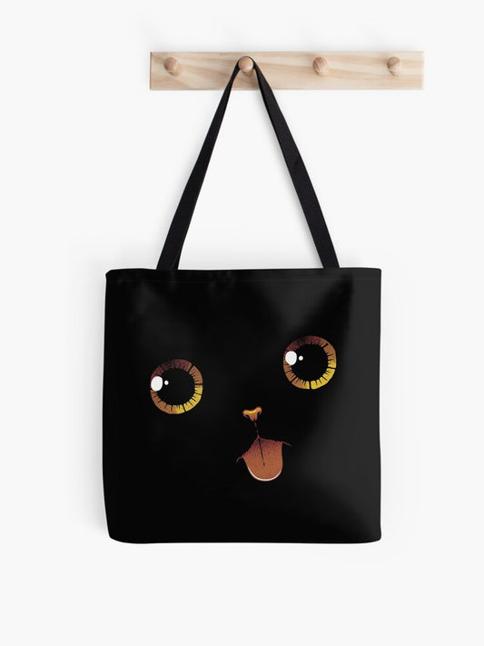 Cute Black Cat Minimalist Tongue By Tobe Fonseca Tote Bag | Cute Halloween Tote Bag | Reusable Eco Shopping Bag