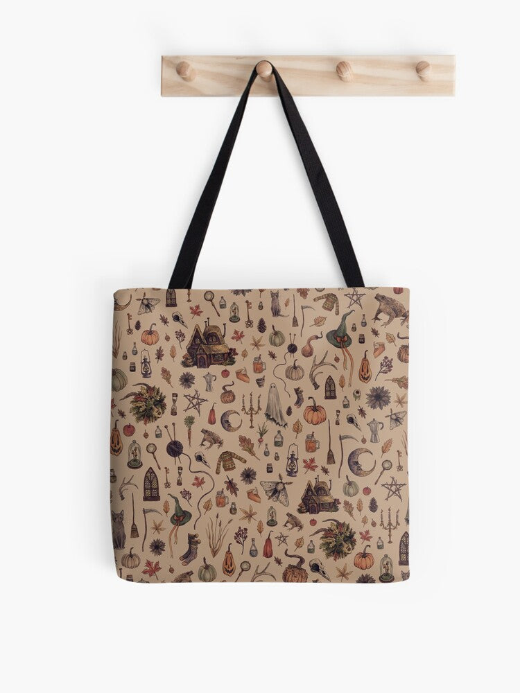 Rustic Brown Cozy Crone Tote Bag | Cute Halloween Tote Bag | Reusable Eco Shopping Bag