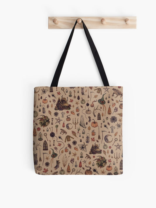 Rustic Brown Cozy Crone Tote Bag | Cute Halloween Tote Bag | Reusable Eco Shopping Bag