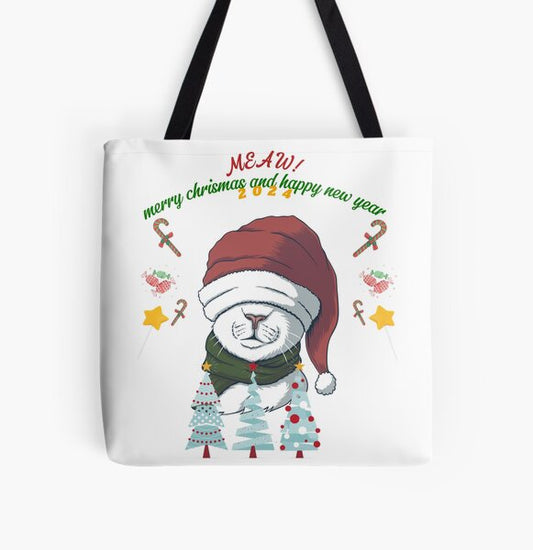 "White Cat With Santa Hat MERRY CHRISTMAS AND HAPPY NEW YEAR 2024 T shirt" Tote Bag for Sale by XUObrands
