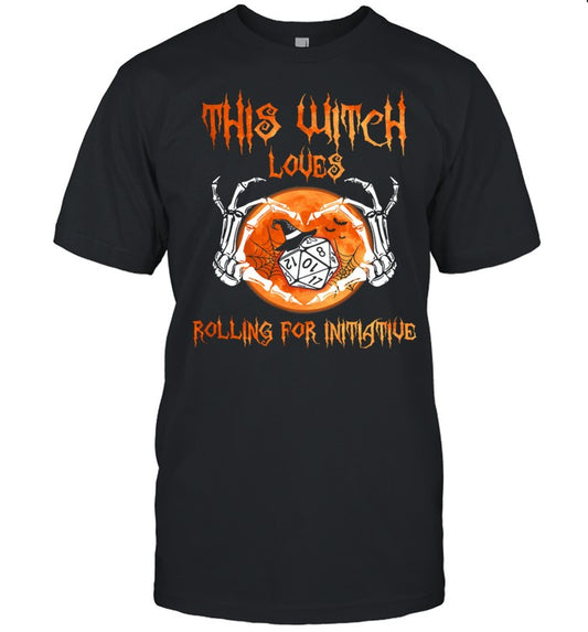 This witch loves rolling for initiative halloween shirt