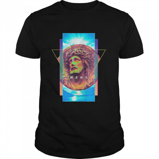 Vaporwave Jesus Christ Statue With Crown Of Thorns Forgiven T shirt