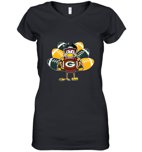 The Green Bay Packers Thanksgiving Turkey Football Nfl Women039S V Neck T Shirt